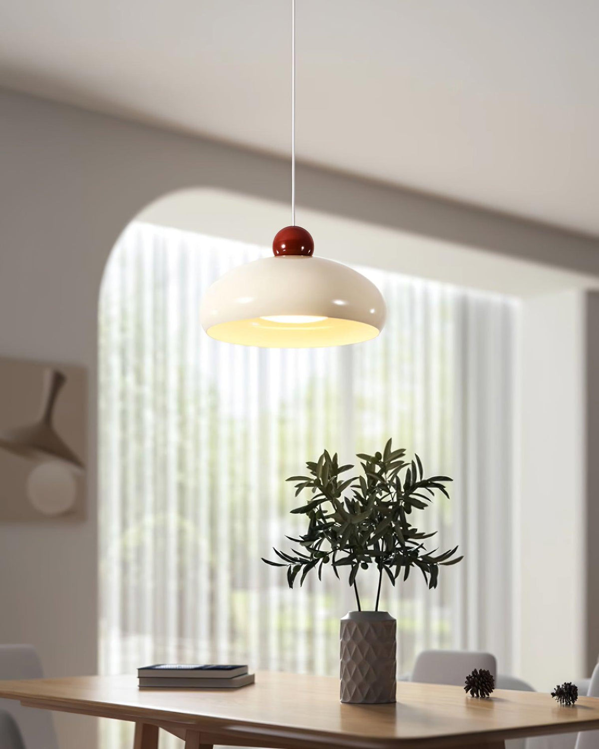 White and Red Elegant Dome Pendant Light
