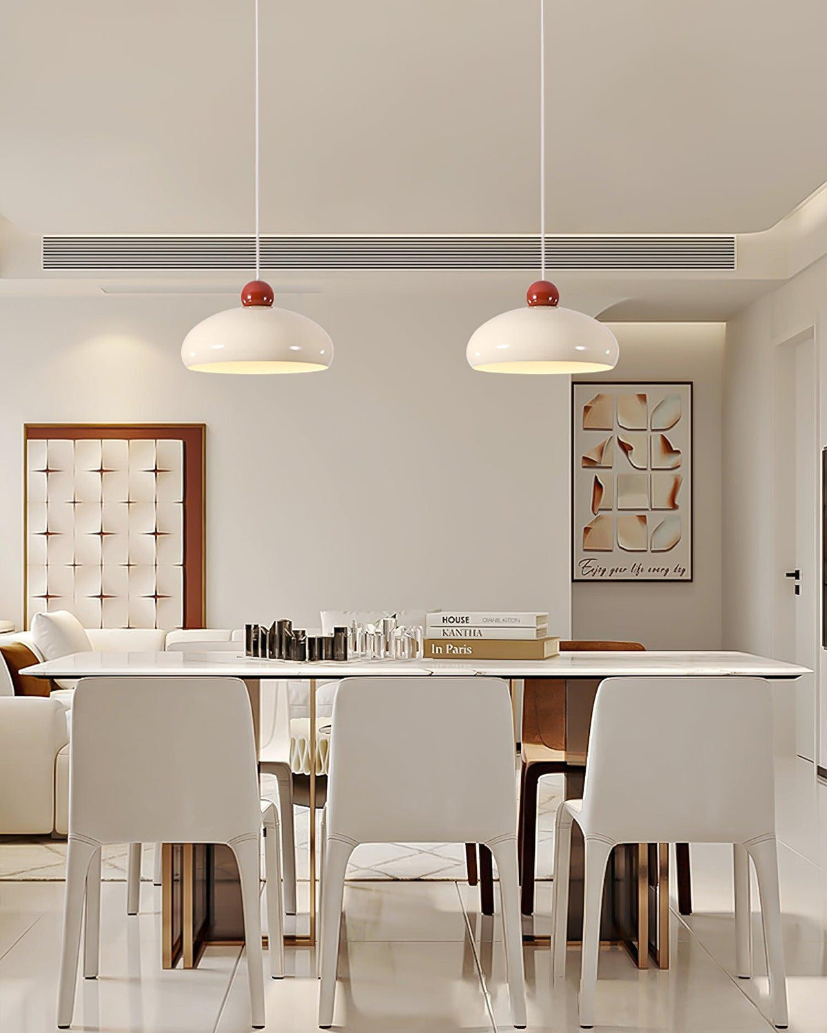 White and Red Elegant Dome Pendant Light