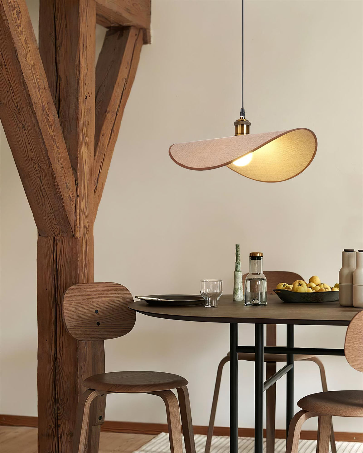 Linen Shade Wood Pendant Light For Warm Glow