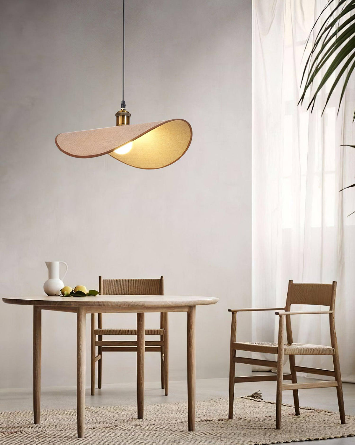 Linen Shade Wood Pendant Light For Warm Glow