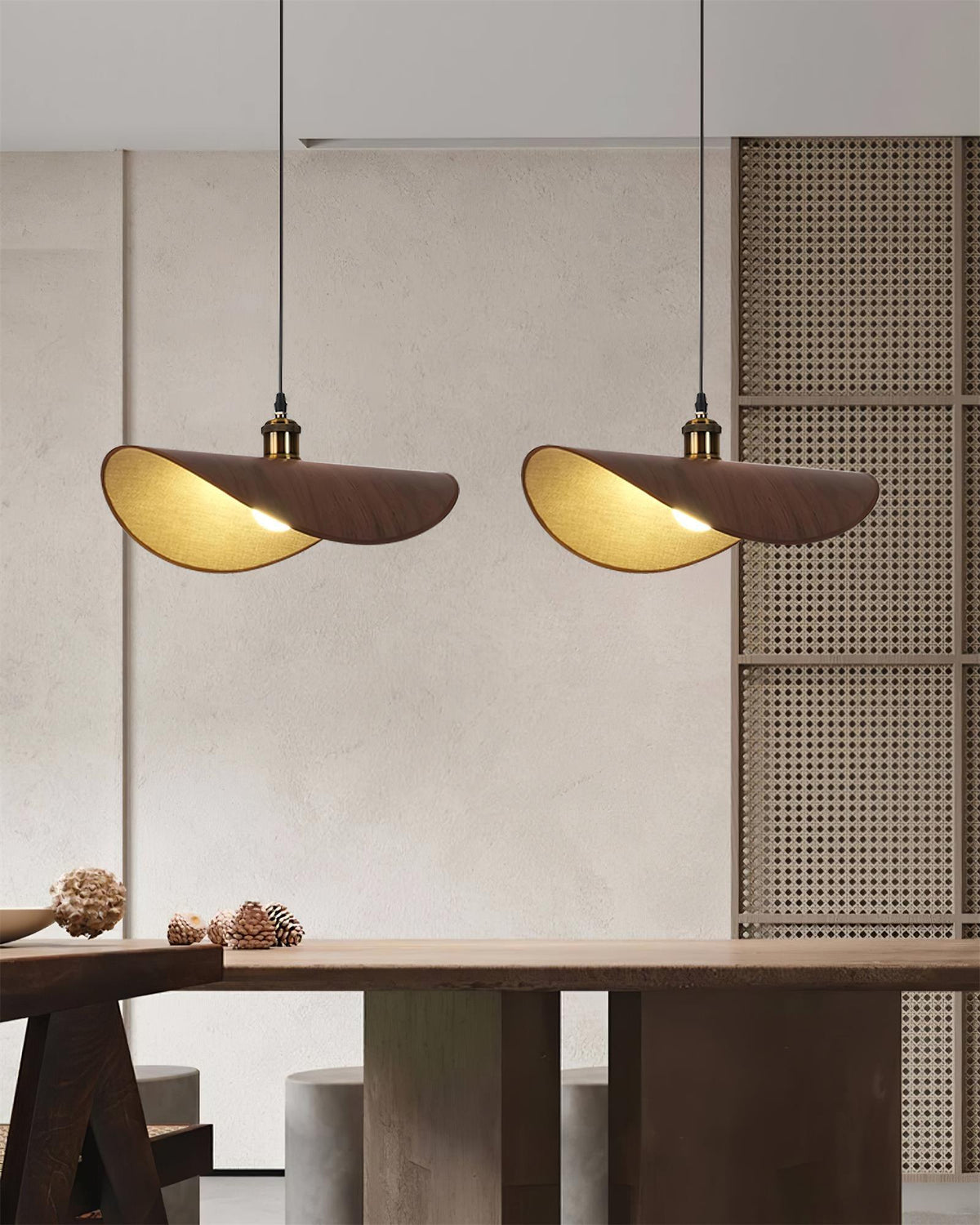 Linen Shade Wood Pendant Light For Warm Glow