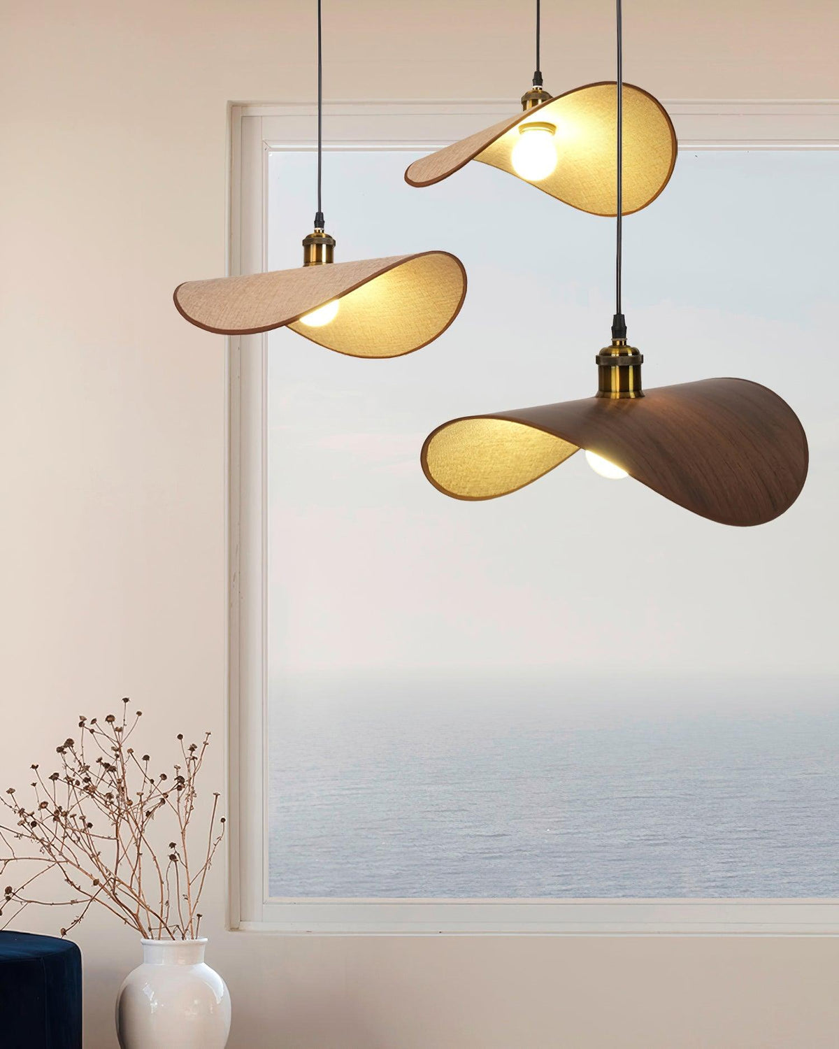 Linen Shade Wood Pendant Light For Warm Glow