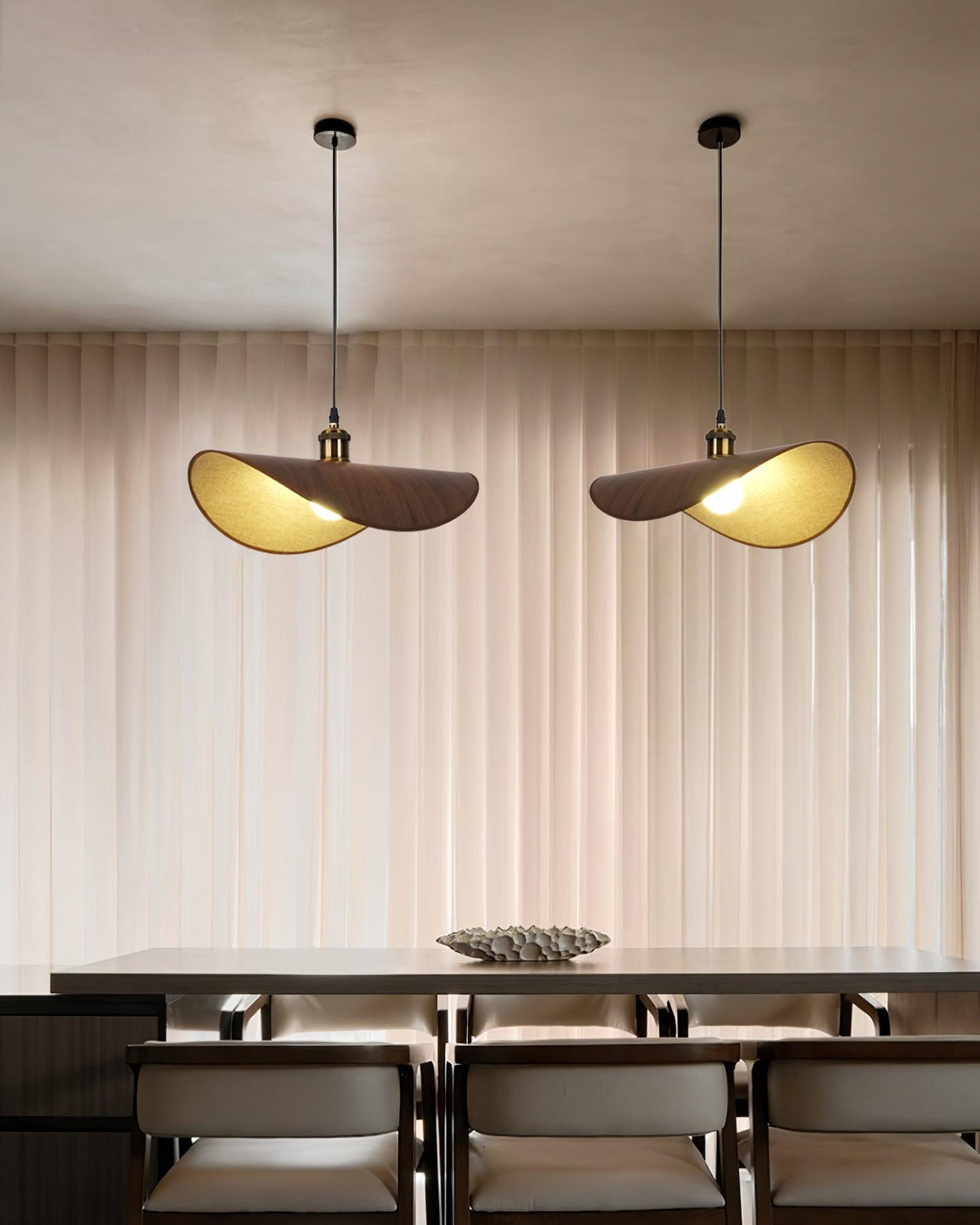 Linen Shade Wood Pendant Light For Warm Glow