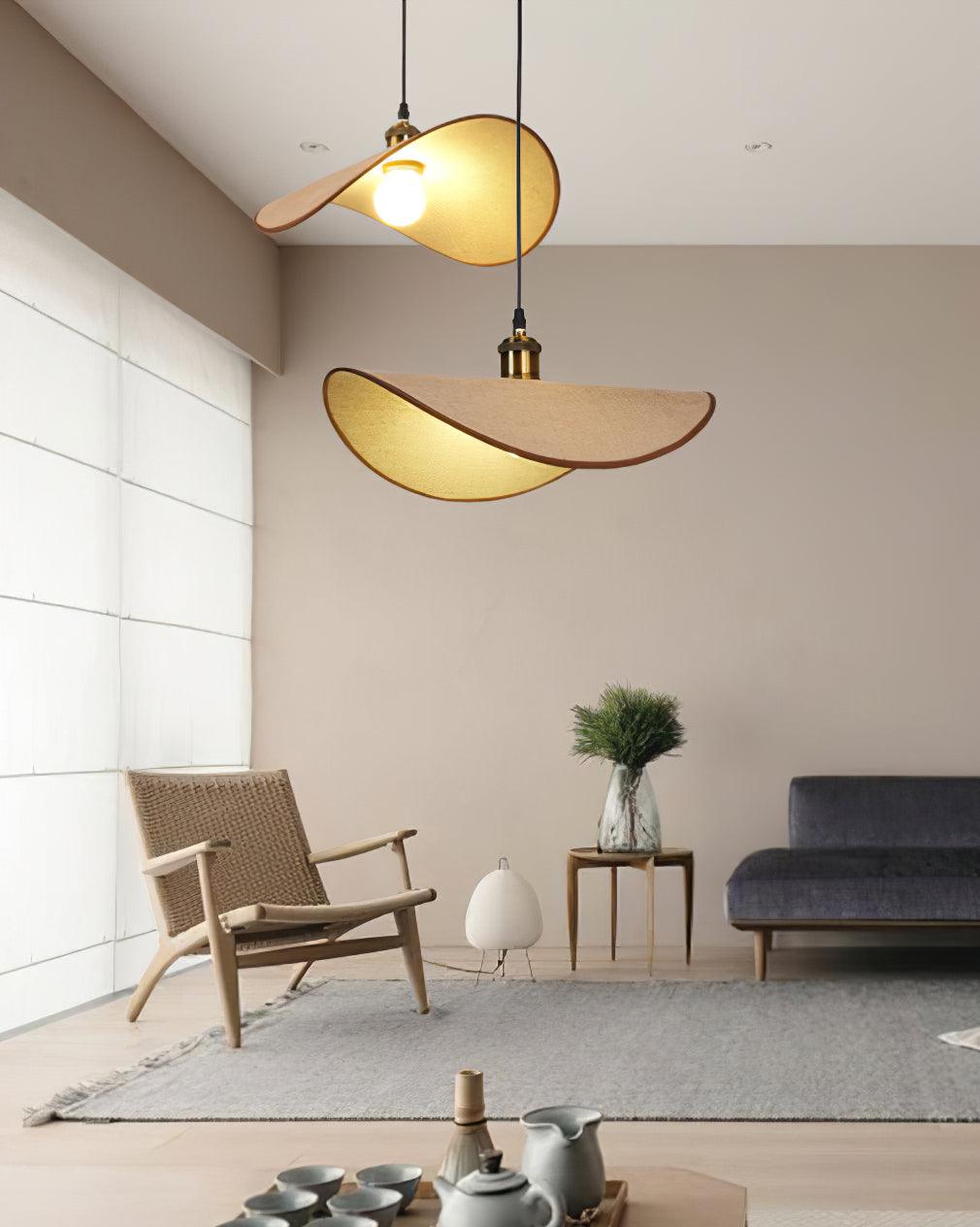 Linen Shade Wood Pendant Light For Warm Glow