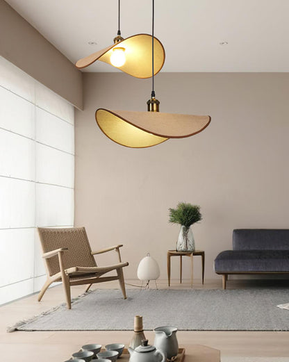 Linen Shade Wood Pendant Light For Warm Glow