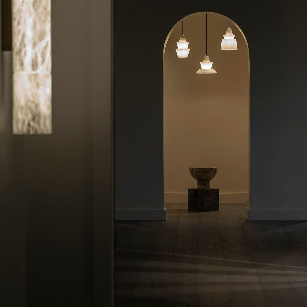 Warm Glow Alabaster Pendant Light With Three Layer