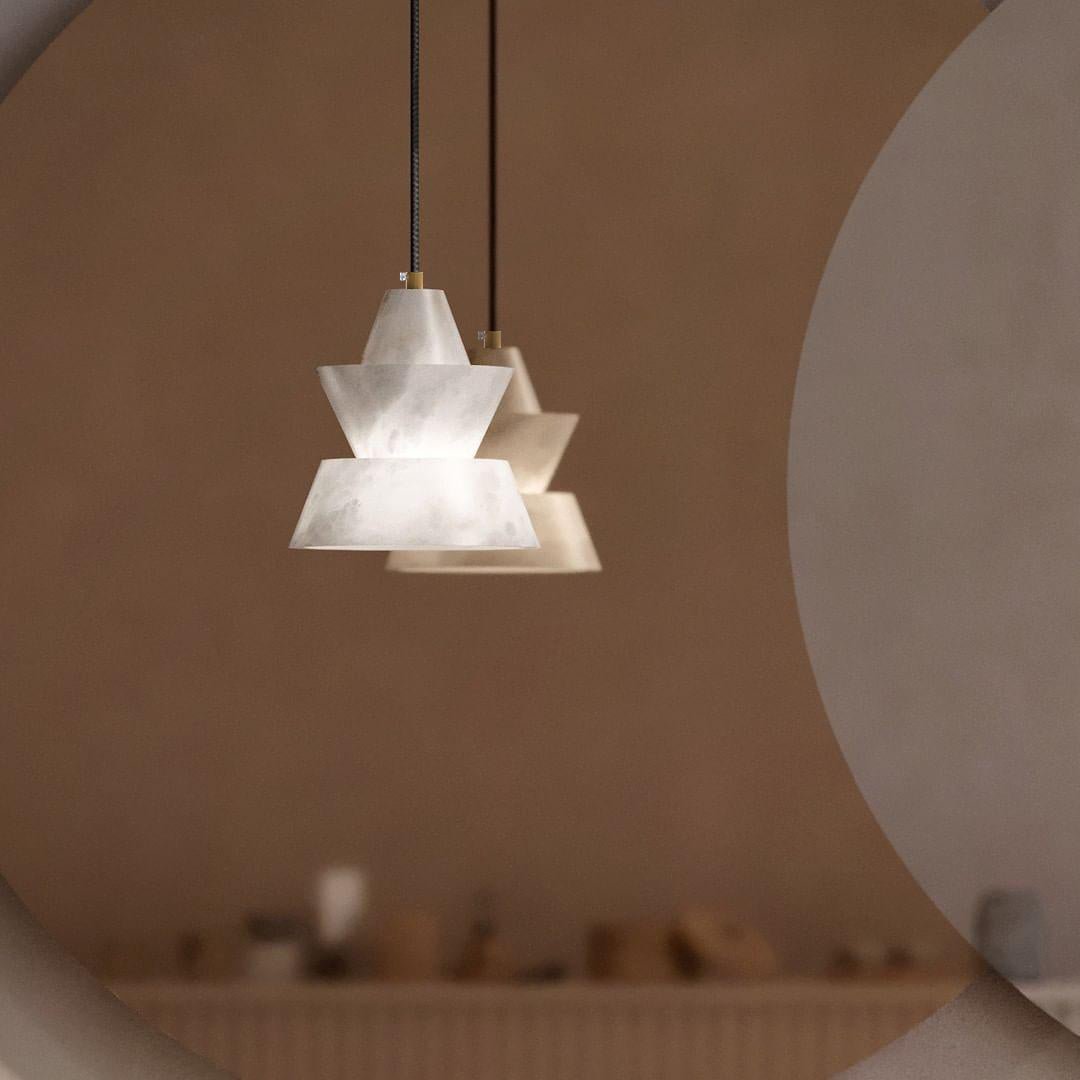 Warm Glow Alabaster Pendant Light With Three Layer