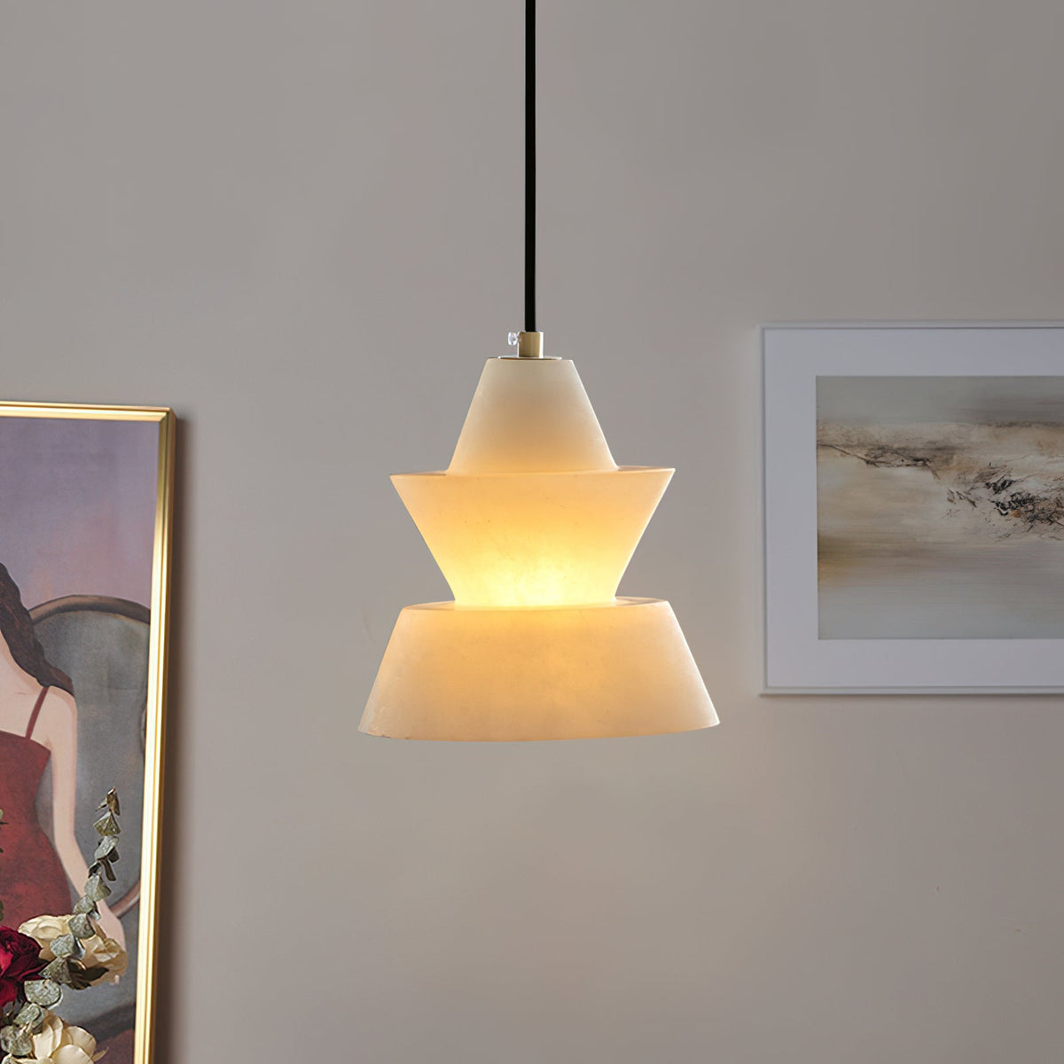 Warm Glow Alabaster Pendant Light With Three Layer
