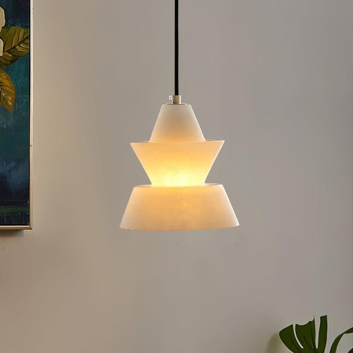 Warm Glow Alabaster Pendant Light With Three Layer