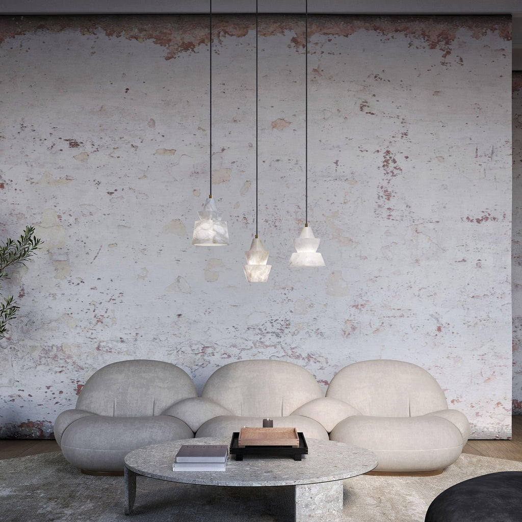 Warm Glow Alabaster Pendant Light With Three Layer