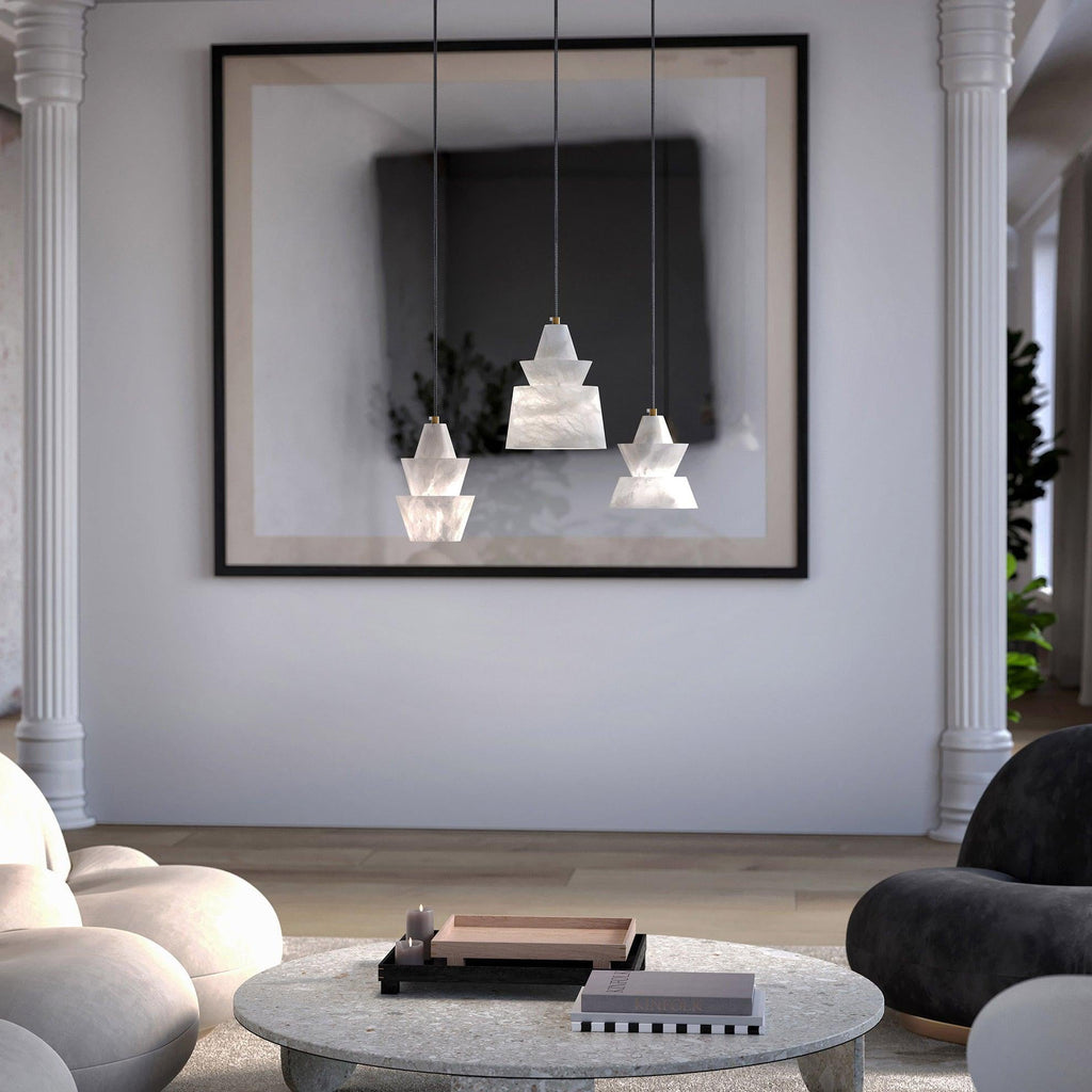 Warm Glow Alabaster Pendant Light With Three Layer