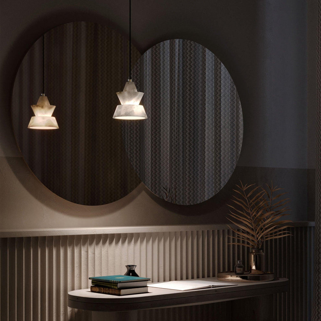 Warm Glow Alabaster Pendant Light With Three Layer
