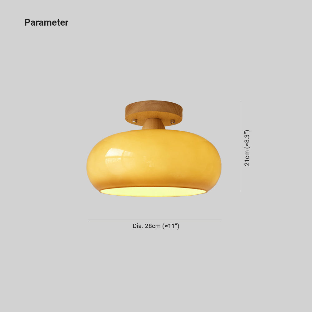 Glass and Timber Flush Mount Ceiling Light