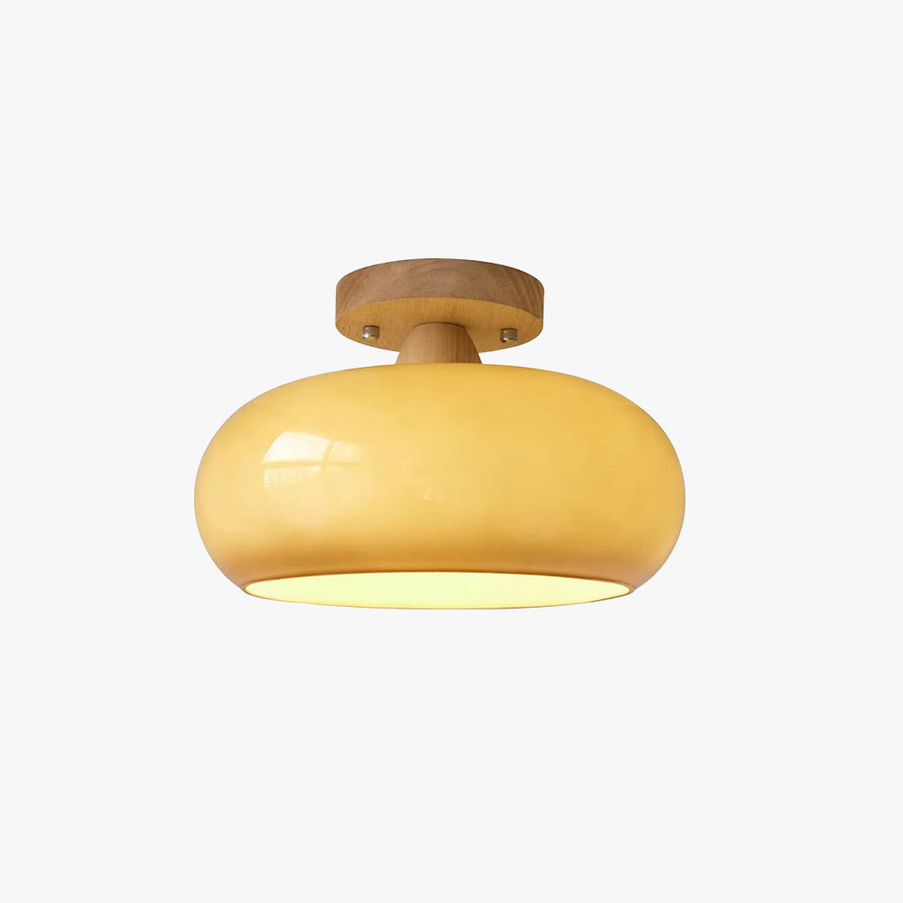 Glass and Timber Flush Mount Ceiling Light