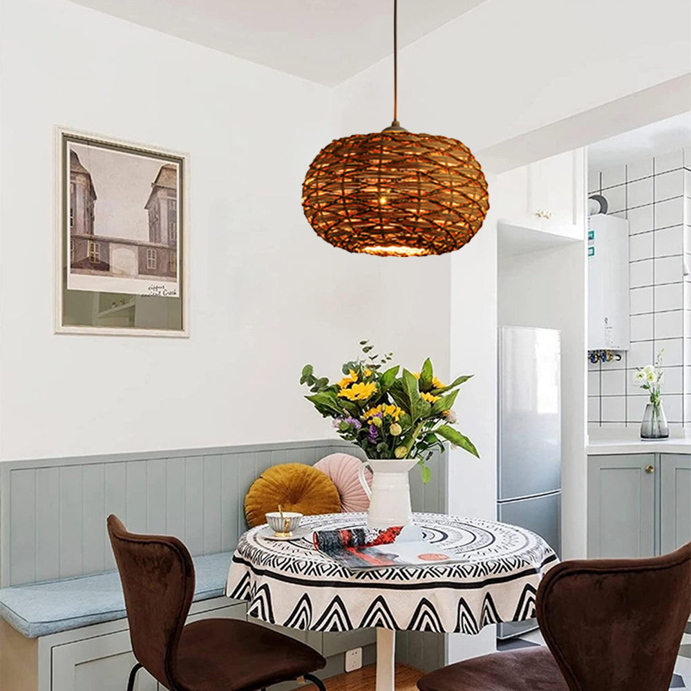 Warm Glow Wood Rattan LED Pendant Light Boho