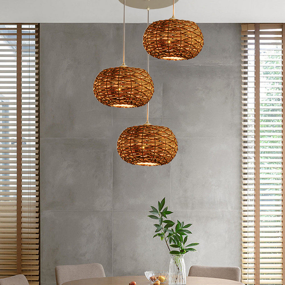Warm Glow Wood Rattan LED Pendant Light Boho