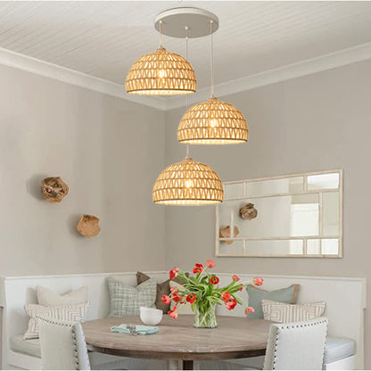 Warm Glow Wood Rattan LED Pendant Light Boho