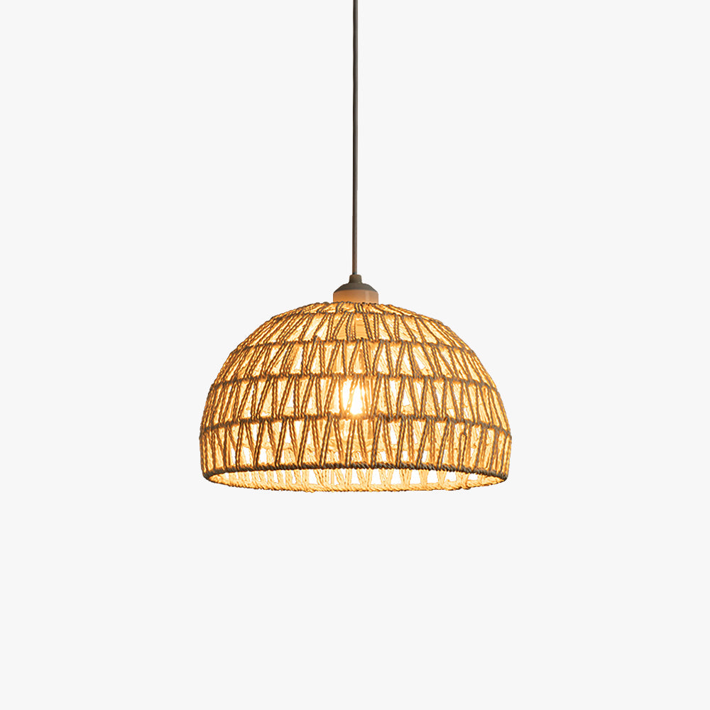 Warm Glow Wood Rattan LED Pendant Light Boho