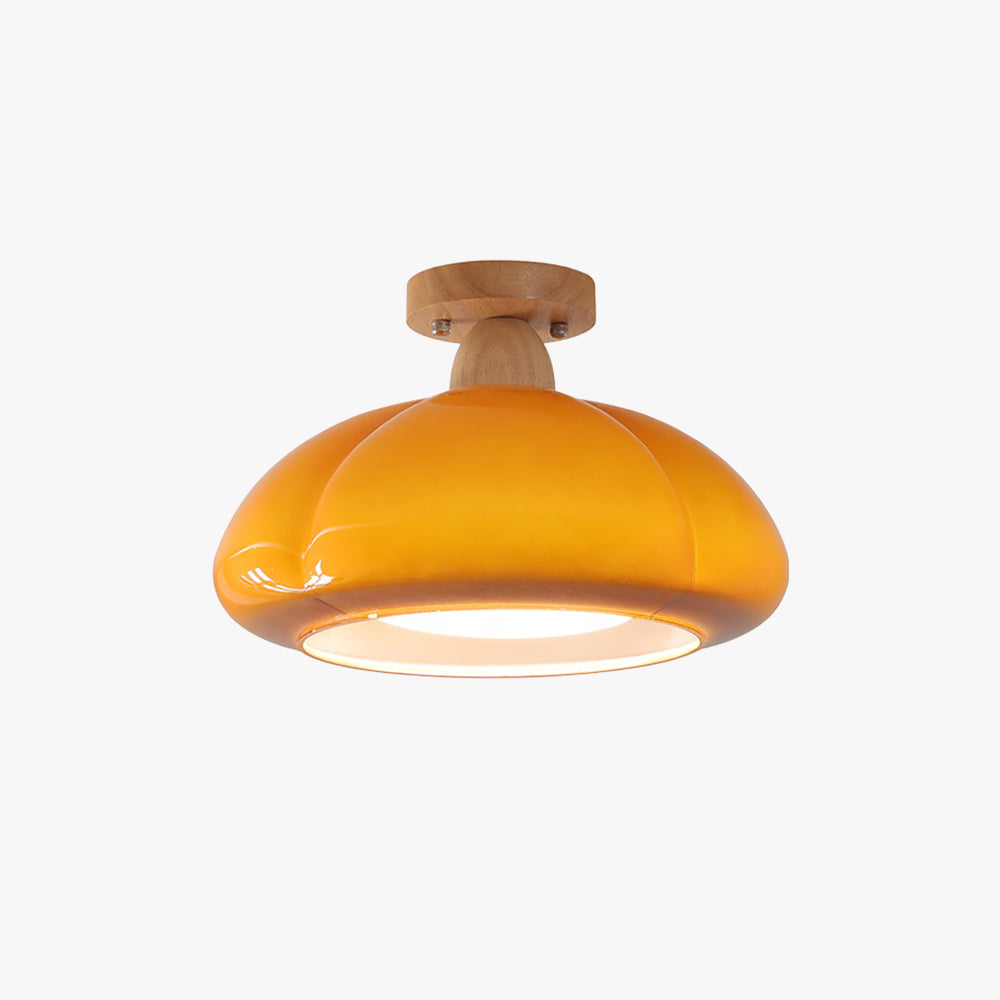 LED Flush Mount Ceiling Light For Living Room In Serene Glass And Wood
