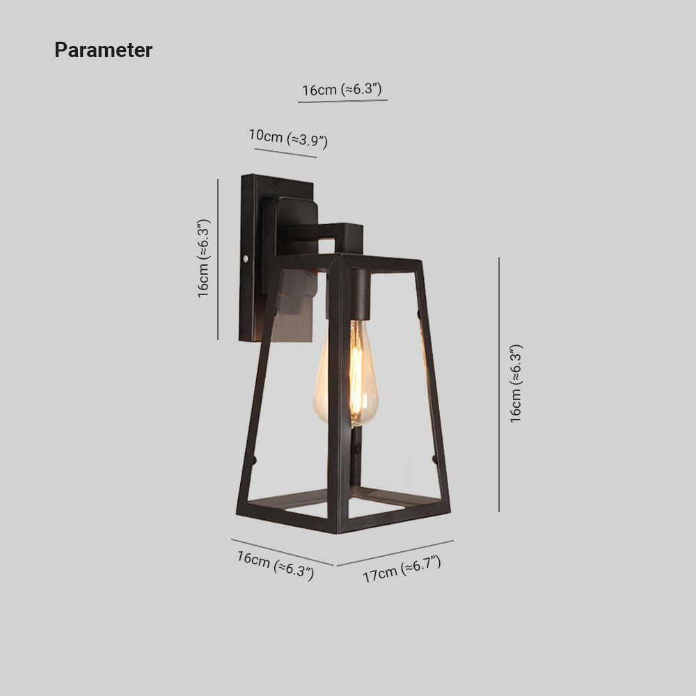 Black Retro Industrial Wall Lantern Featuring Glass Panels