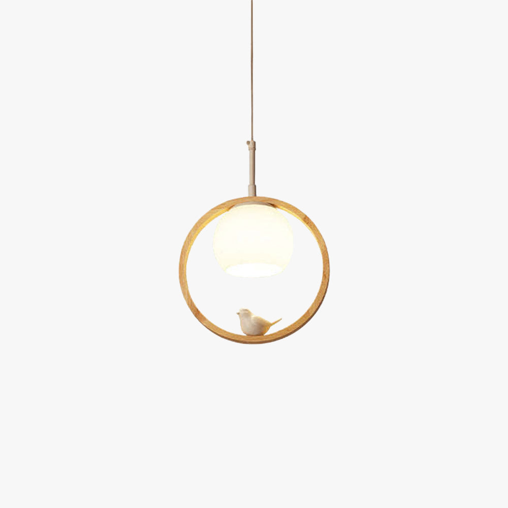 Milky Glass Shade Pendant Light With Oak Wood