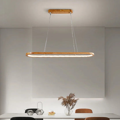 Dimmable Color Temperature Oval Wood Pendant Light