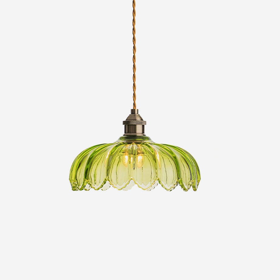 Brass Accents Green Glass Flower Pendant Light Dimmable
