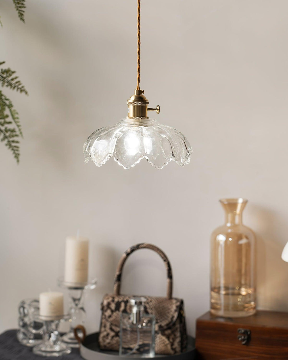 Brass Accents Green Glass Flower Pendant Light Dimmable