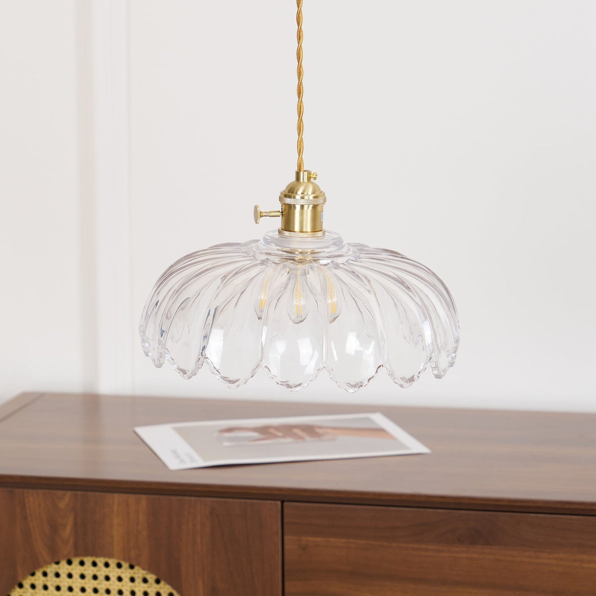 Brass Accents Green Glass Flower Pendant Light Dimmable