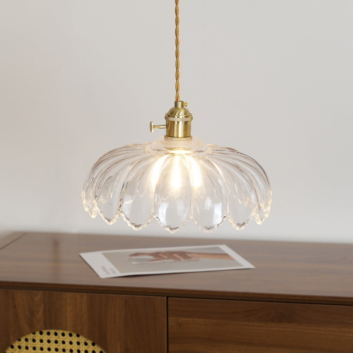 Brass Accents Green Glass Flower Pendant Light Dimmable