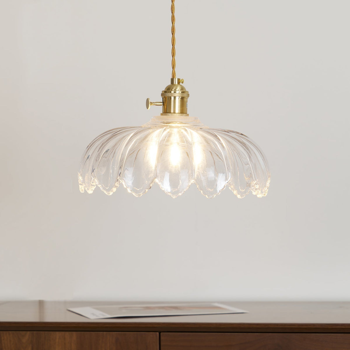 Brass Accents Green Glass Flower Pendant Light Dimmable