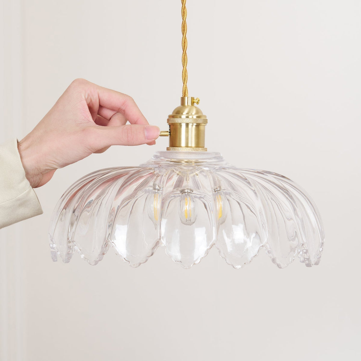 Brass Accents Green Glass Flower Pendant Light Dimmable