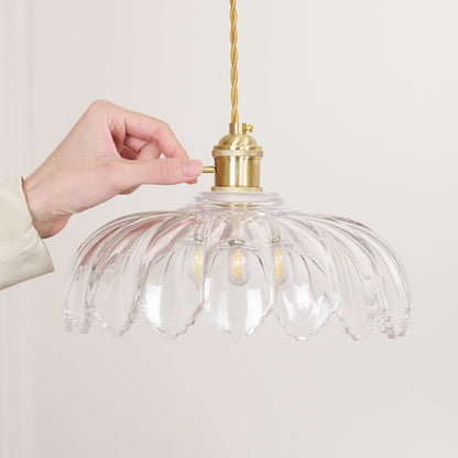 Brass Accents Green Glass Flower Pendant Light Dimmable