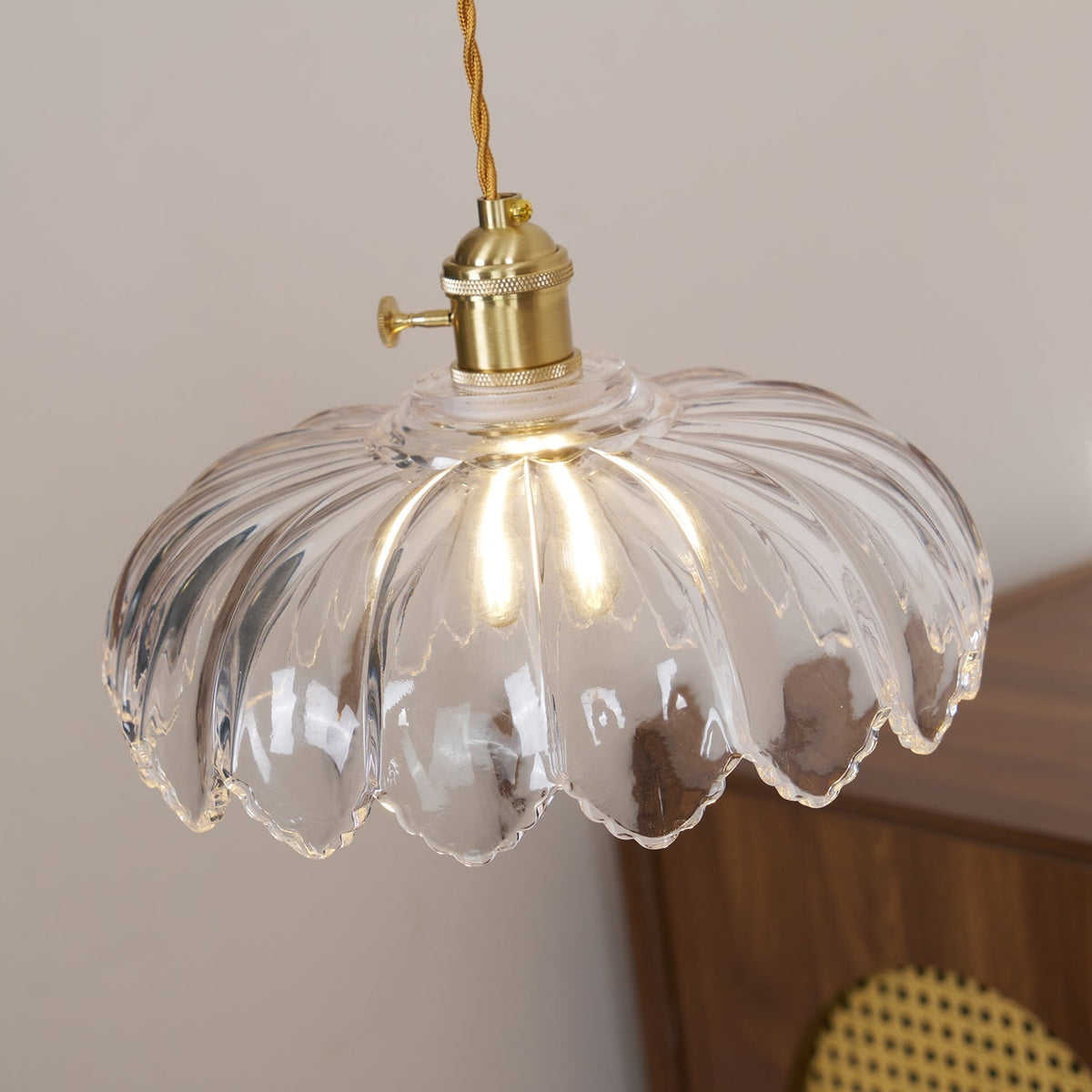 Brass Accents Green Glass Flower Pendant Light Dimmable