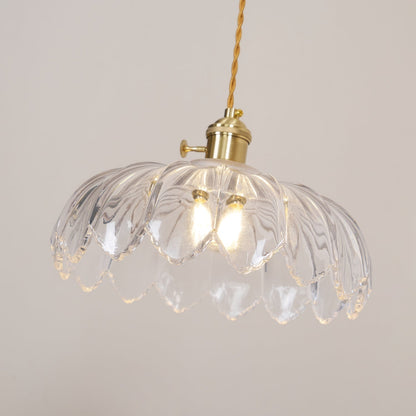 Brass Accents Green Glass Flower Pendant Light Dimmable