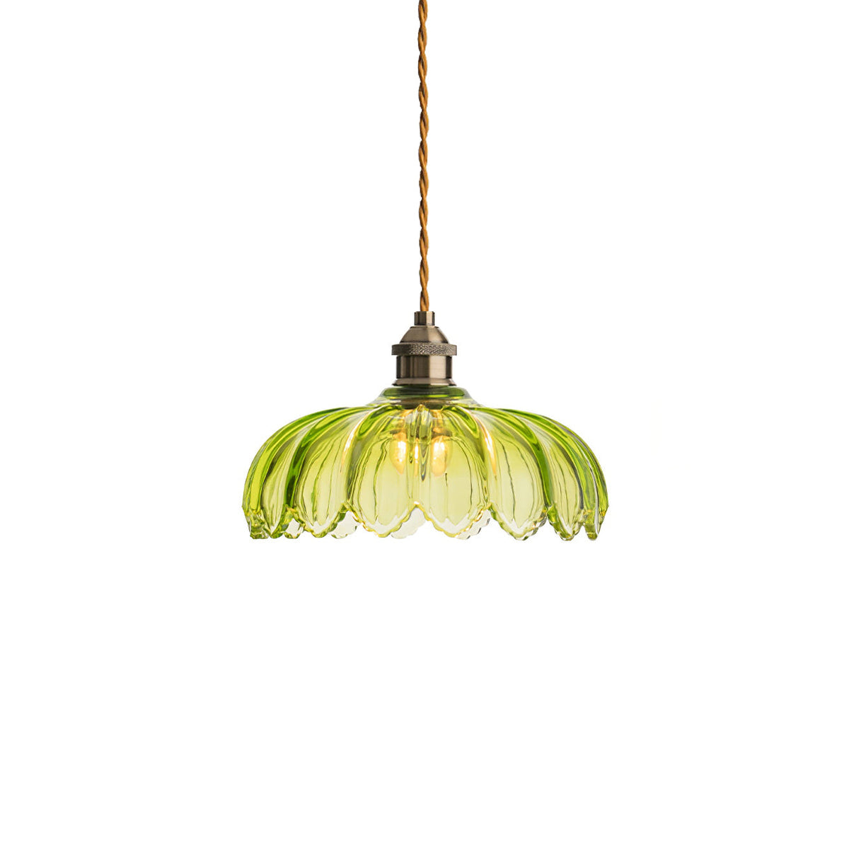 Brass Accents Green Glass Flower Pendant Light Dimmable