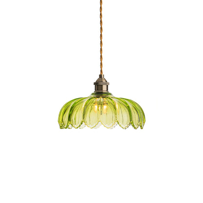 Brass Accents Green Glass Flower Pendant Light Dimmable