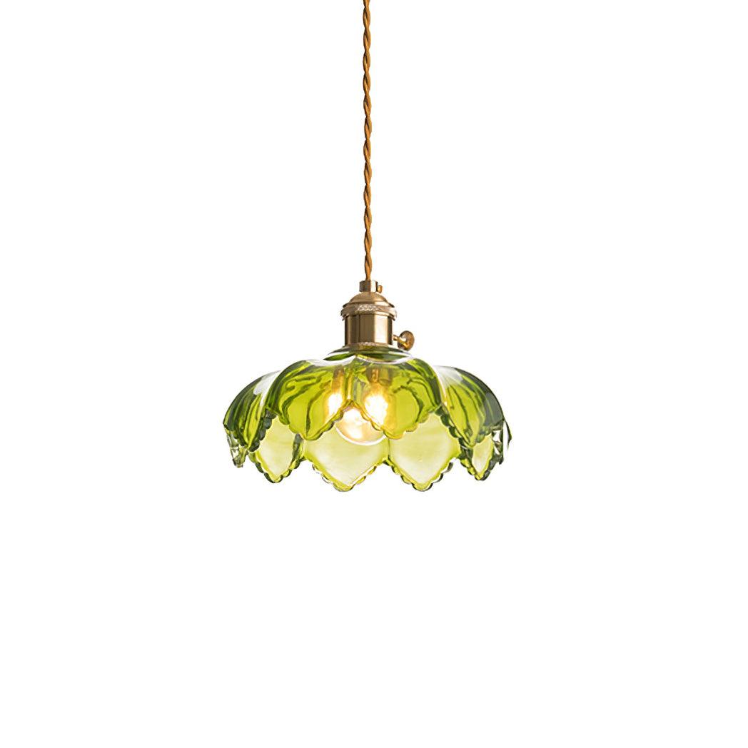 Brass Accents Green Glass Flower Pendant Light Dimmable