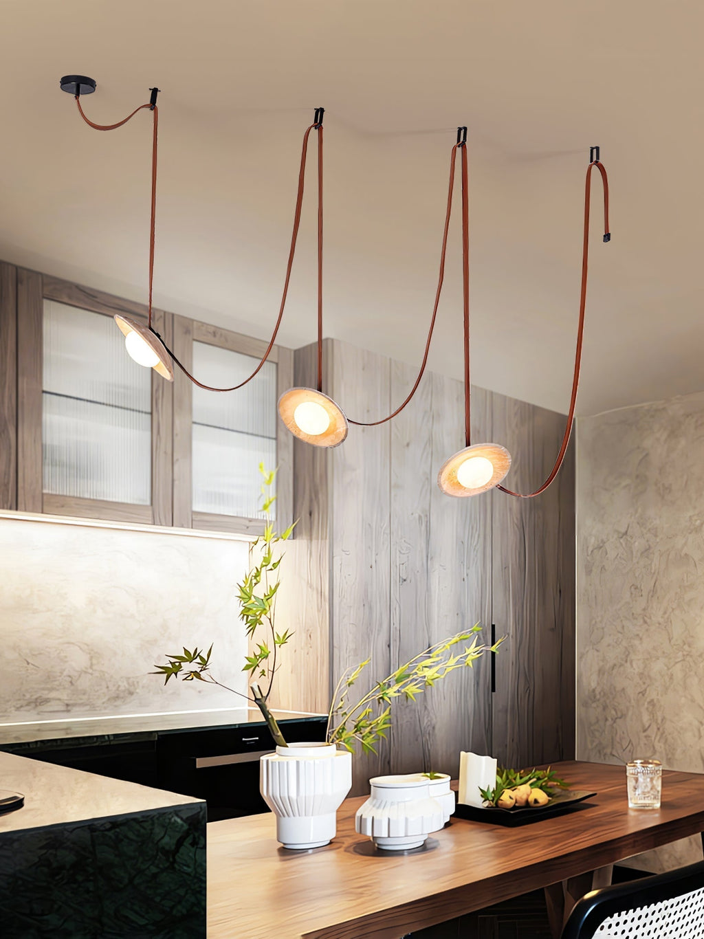 Subtle Ambience Travertine Pendant Light Cluster