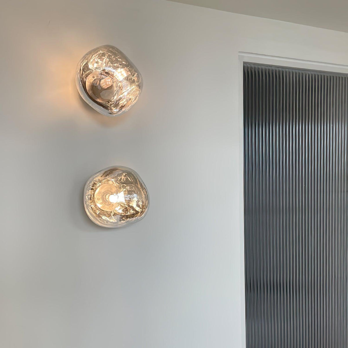 Damp Rated E27 Two Sizes Available Amber Glass Wall Lamp
