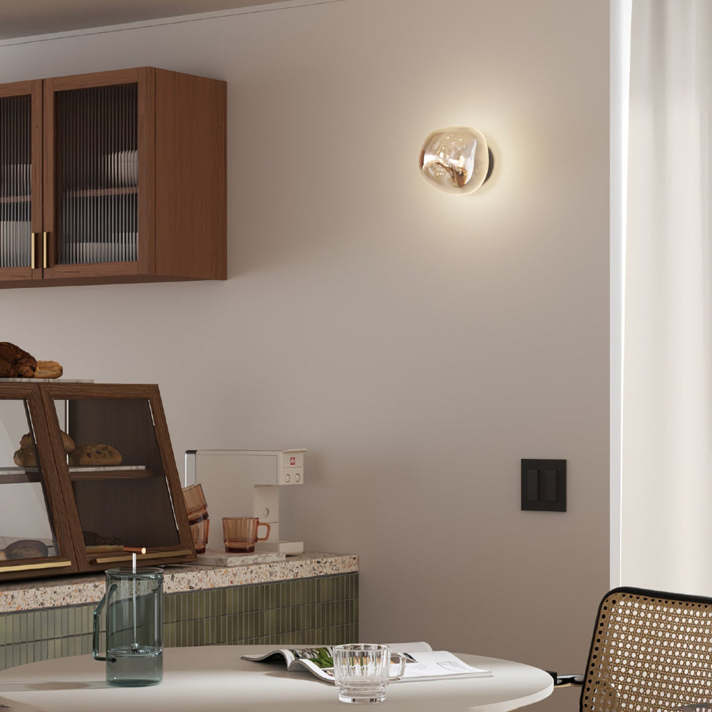Damp Rated E27 Two Sizes Available Amber Glass Wall Lamp