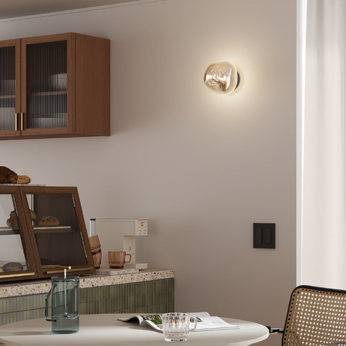 Damp Rated E27 Two Sizes Available Amber Glass Wall Lamp