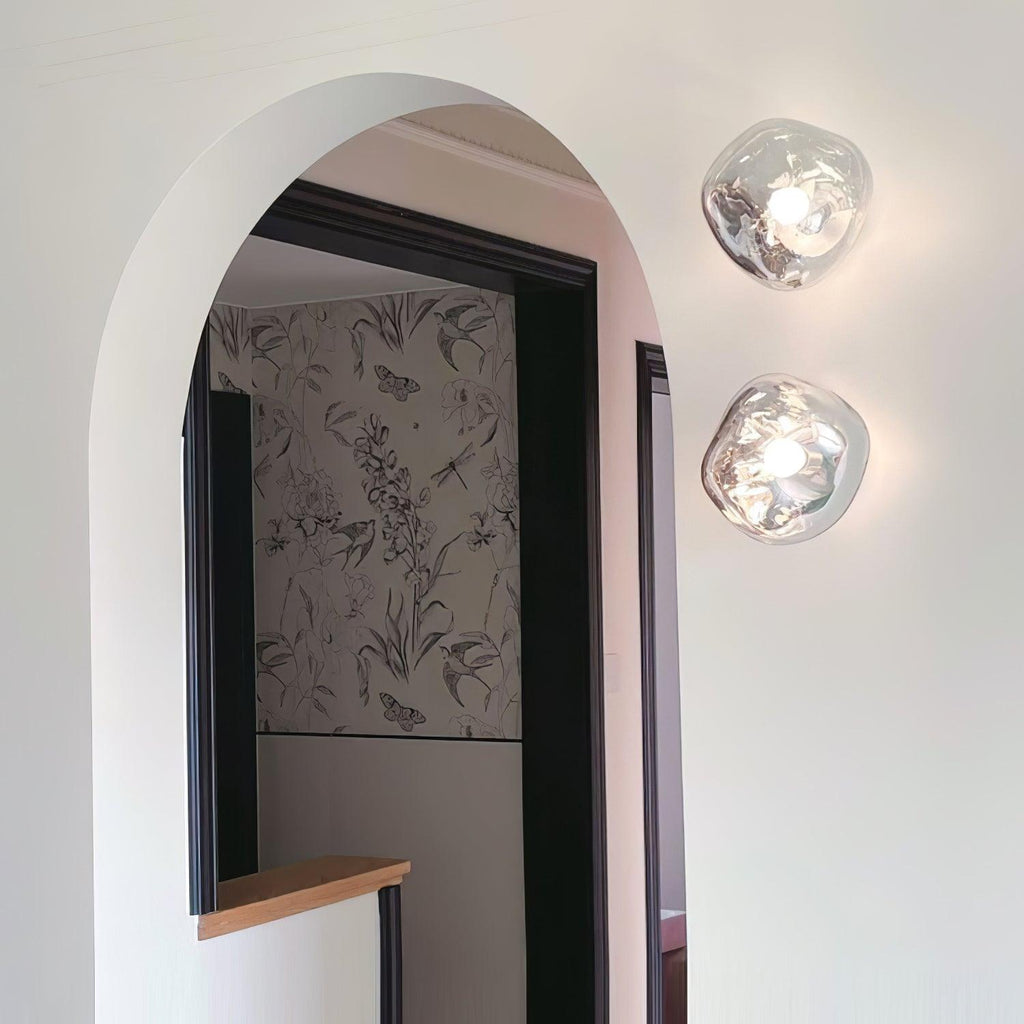 Damp Rated E27 Two Sizes Available Amber Glass Wall Lamp