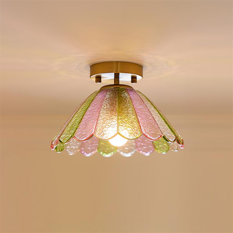 Gold Canopy Ceiling Light With Colorful Petal Glass Shade
