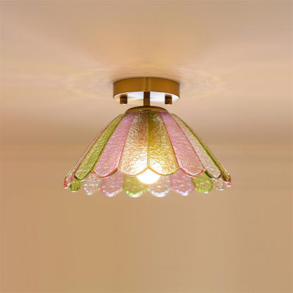Gold Canopy Ceiling Light With Colorful Petal Glass Shade