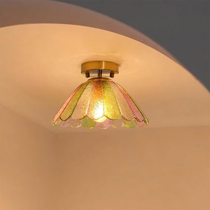 Gold Canopy Ceiling Light With Colorful Petal Glass Shade