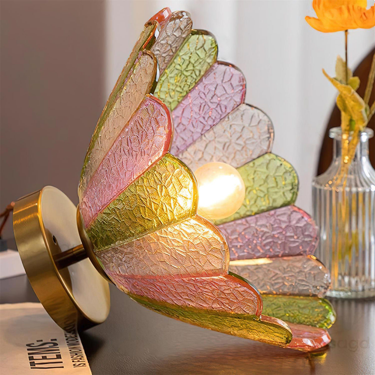 Gold Canopy Ceiling Light With Colorful Petal Glass Shade