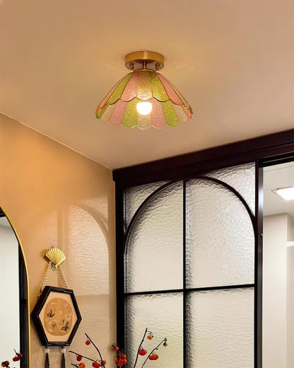 Gold Canopy Ceiling Light With Colorful Petal Glass Shade
