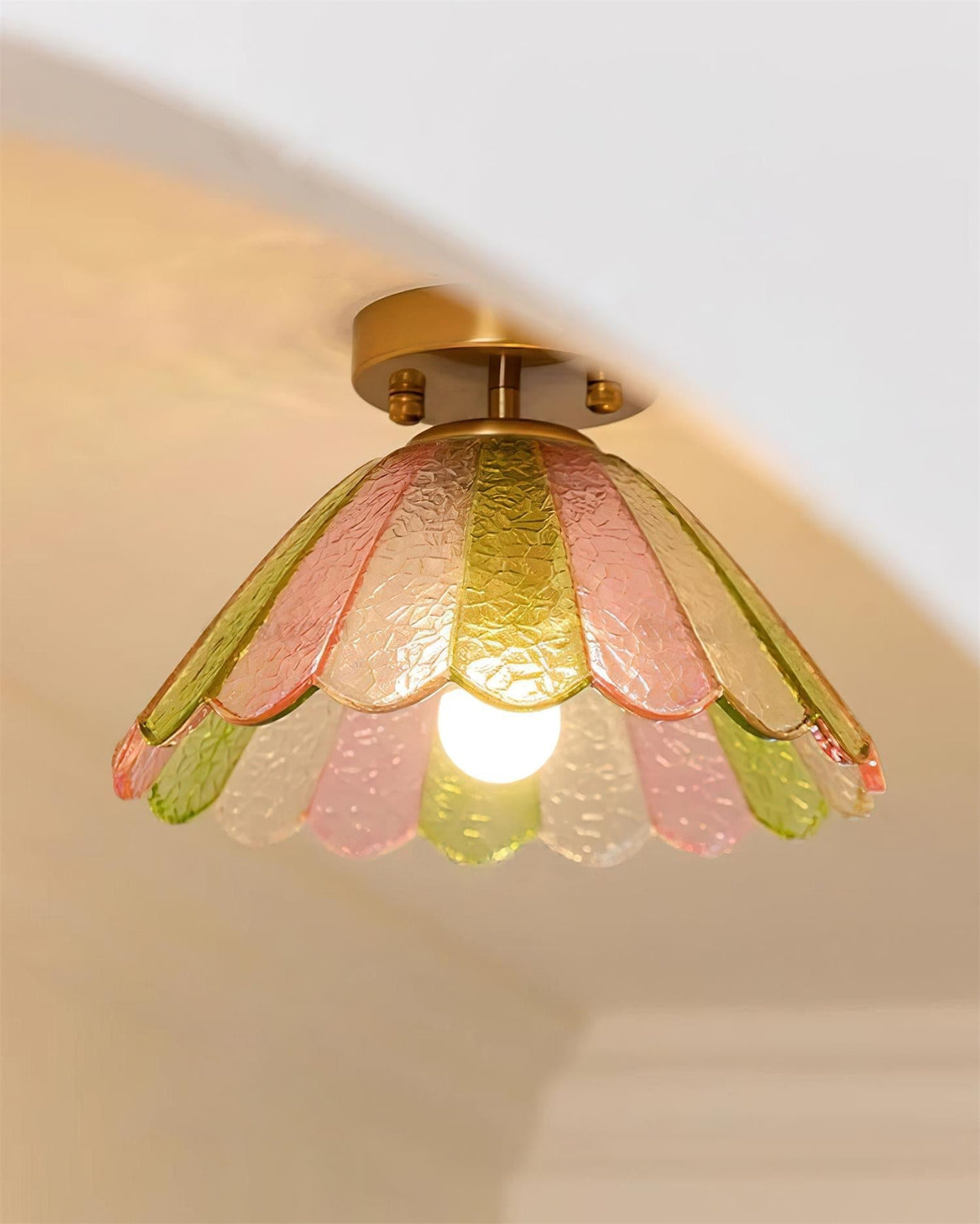Gold Canopy Ceiling Light With Colorful Petal Glass Shade