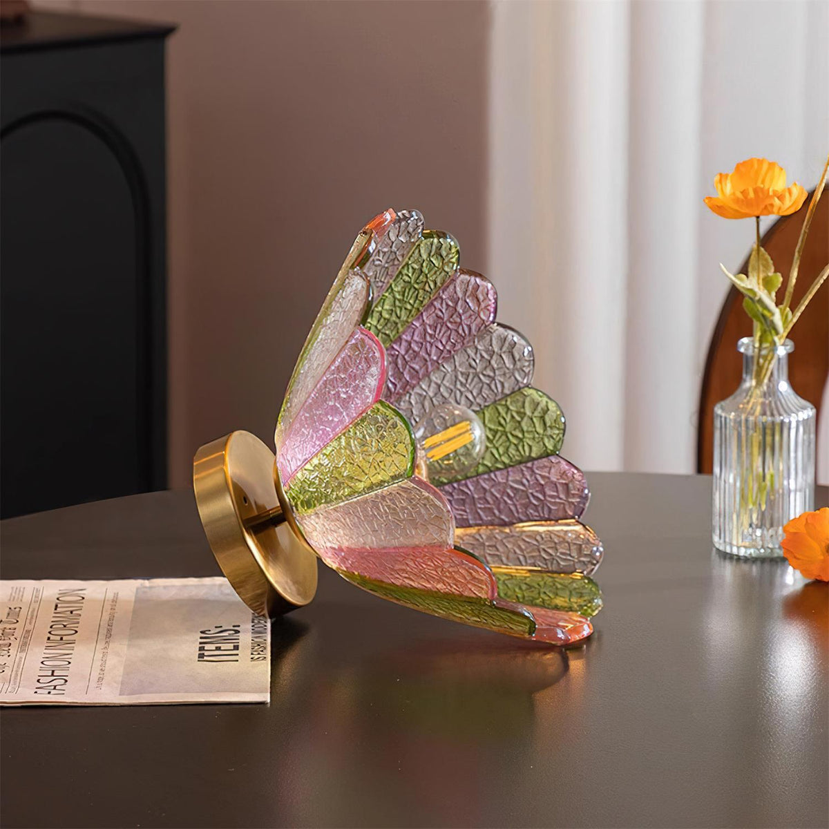 Gold Canopy Ceiling Light With Colorful Petal Glass Shade